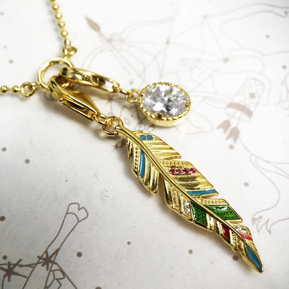 Golden Feather & Oval Necklace